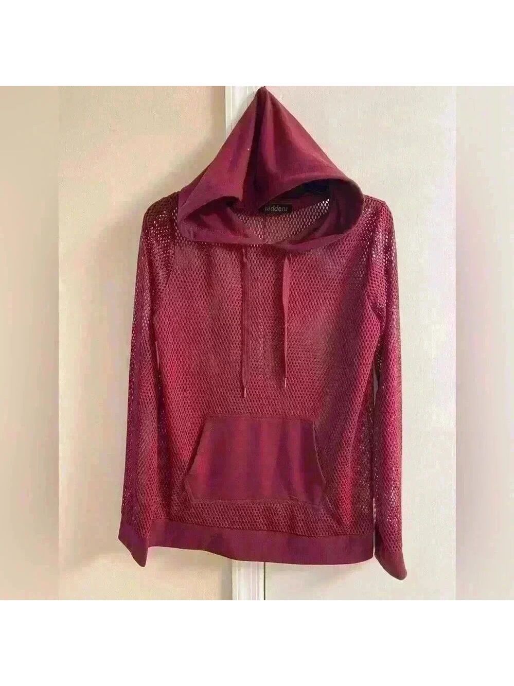Madden NYC top mesh hooded kangaroo pockets Medium